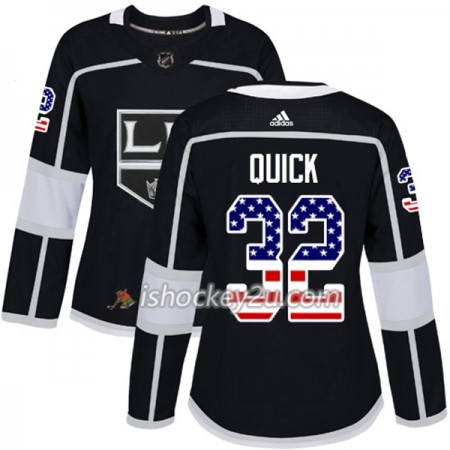 Dame NHL Los Angeles Kings Trøje Jonathan Quick 32 Adidas 2017-2018 Sort USA Flag Fashion Authentic